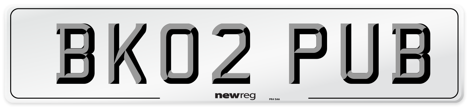 BK02 PUB Number Plate from New Reg